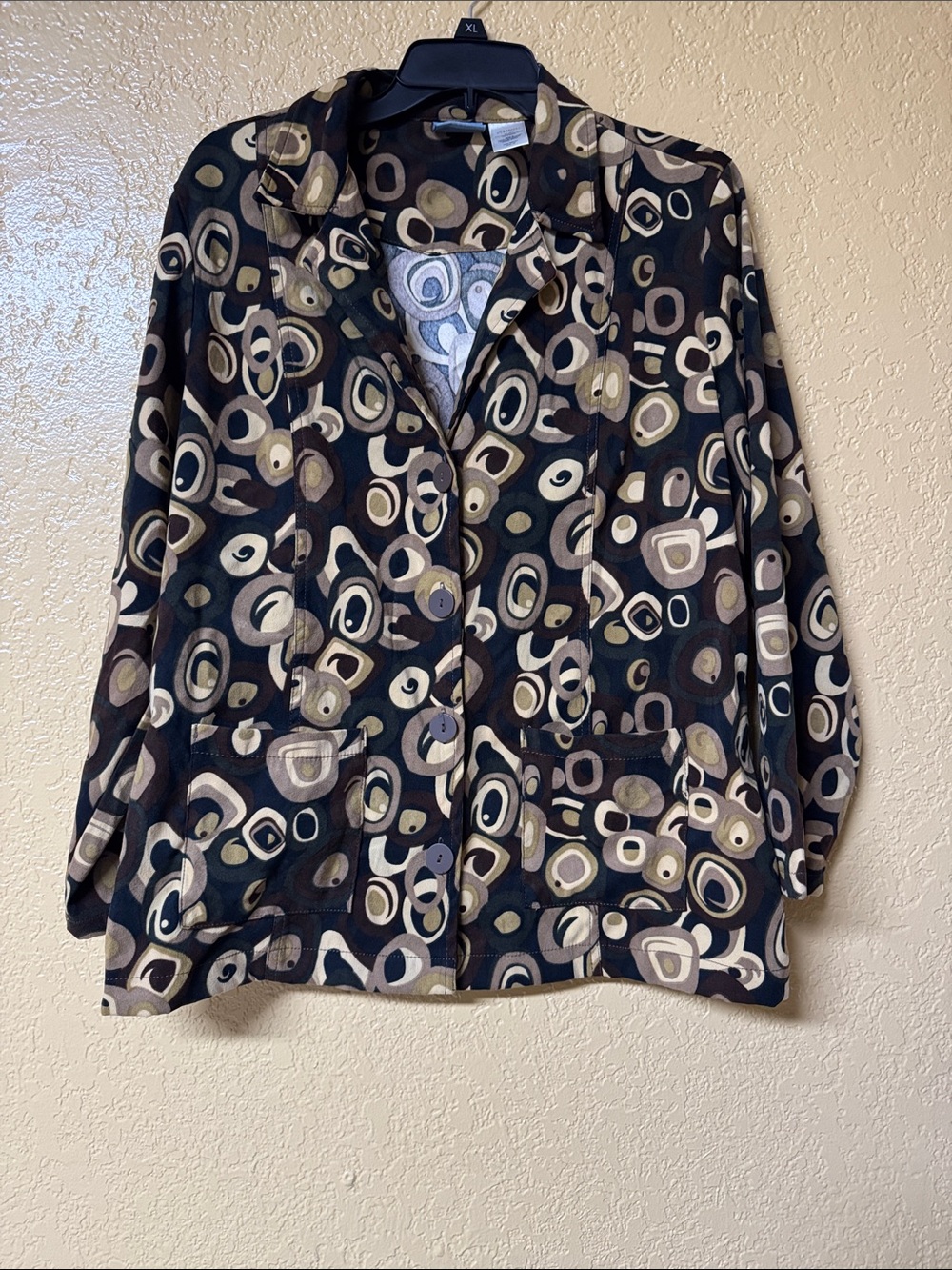 Classic Elements Black Multicolor Abstract Circle Blazer